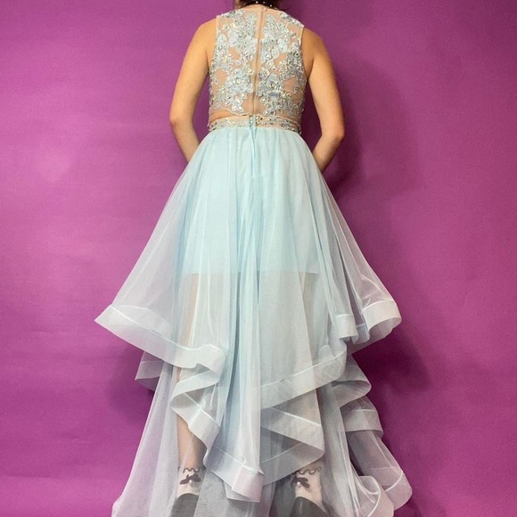 y2k vintage prom dress 2 pc set pastel blue tulle rhinestone embellished XS - Picture 5 of 10